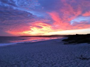 Incredibly beautiful sunrise at Swimcart Beach in the Bay of Fires
